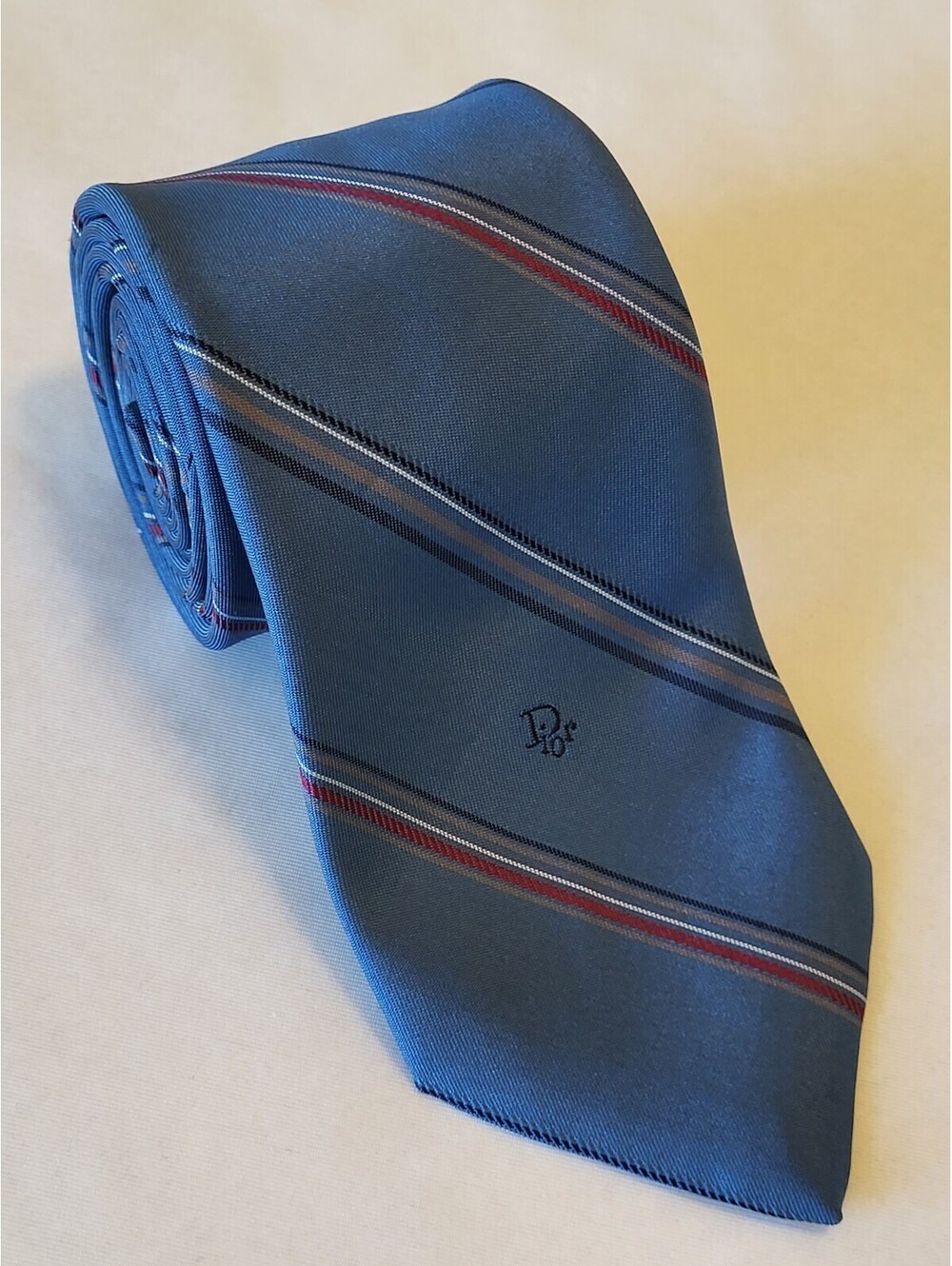 Vintage Christian Dior Men's Light Blue Tan Stripe Tie Necktie Made In USA
